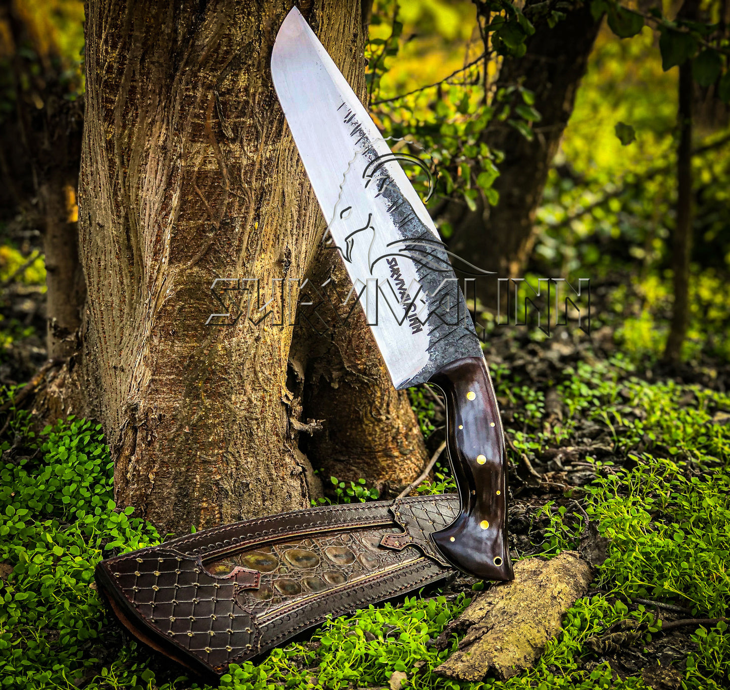 Premium Hand-Forged Bowie Knife|G-10 Handle with Crocodile Leather Sheath | Survivalinn