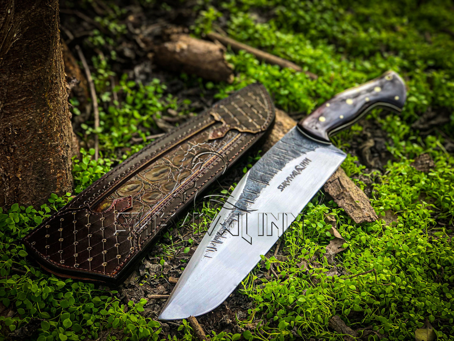 Premium Hand-Forged Bowie Knife|G-10 Handle with Crocodile Leather Sheath | Survivalinn