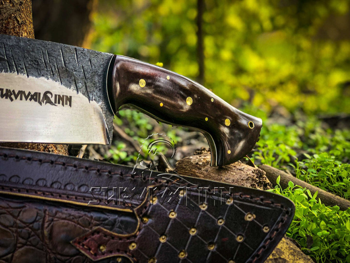Premium Hand-Forged Bowie Knife|G-10 Handle with Crocodile Leather Sheath | Survivalinn