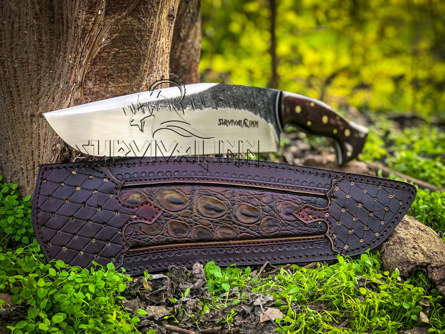 Premium Hand-Forged Bowie Knife|G-10 Handle with Crocodile Leather Sheath | Survivalinn