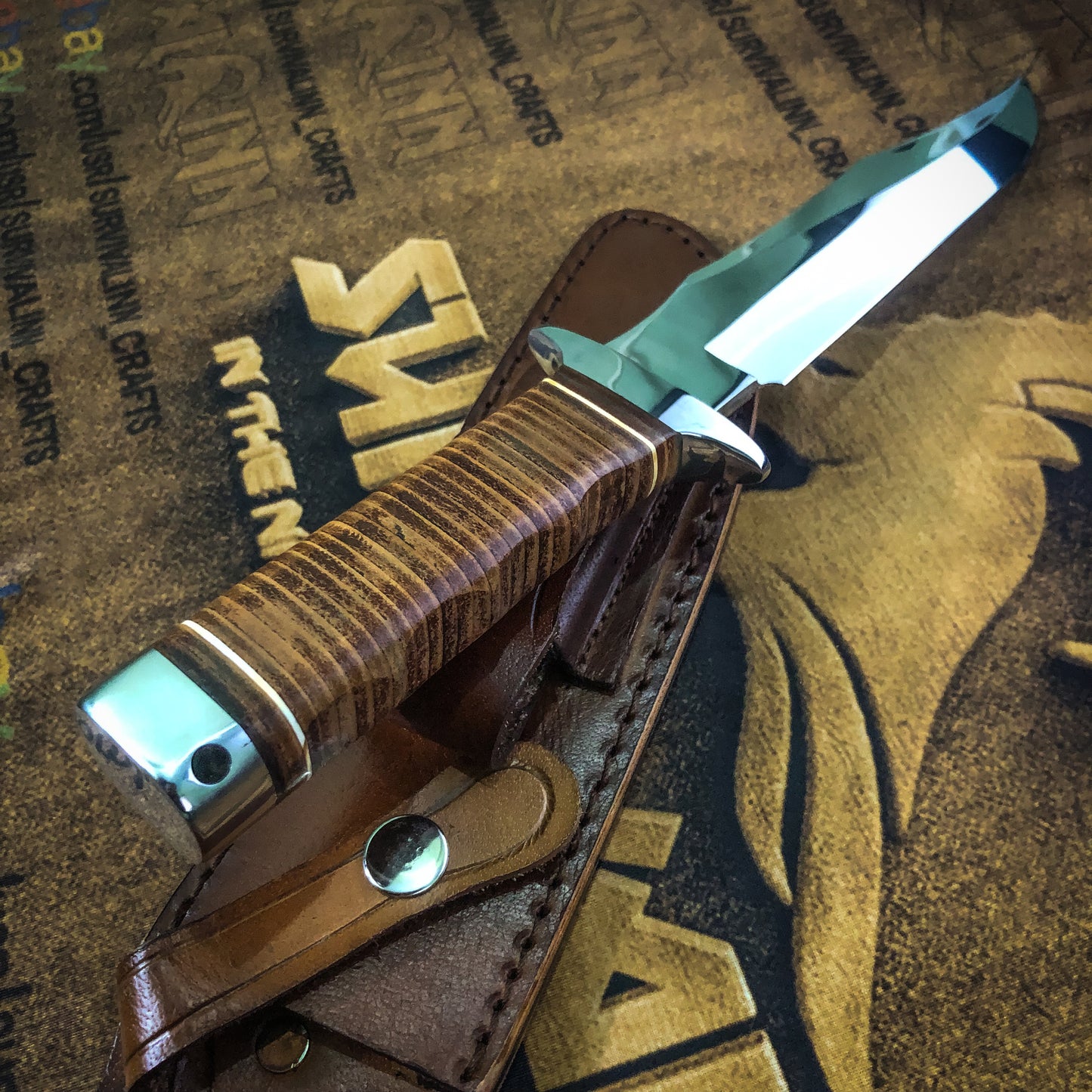 Limited edition handmade SOG Bowie knife – leather-wrapped handle for tactical grip