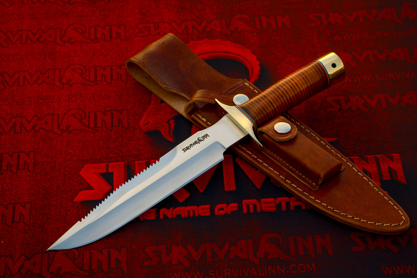Premium Handmade Hunting Bowie Knife | D2 Steel Fixed Blade with Leather Handle | Survivalinn