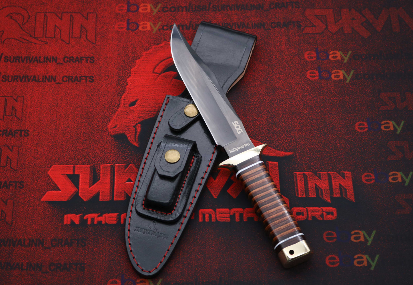 Durable handmade Bowie knife being held outdoors, ideal for survival and bushcraft