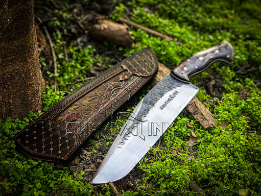 Premium Hand-Forged Bowie Knife|G-10 Handle with Crocodile Leather Sheath | Survivalinn