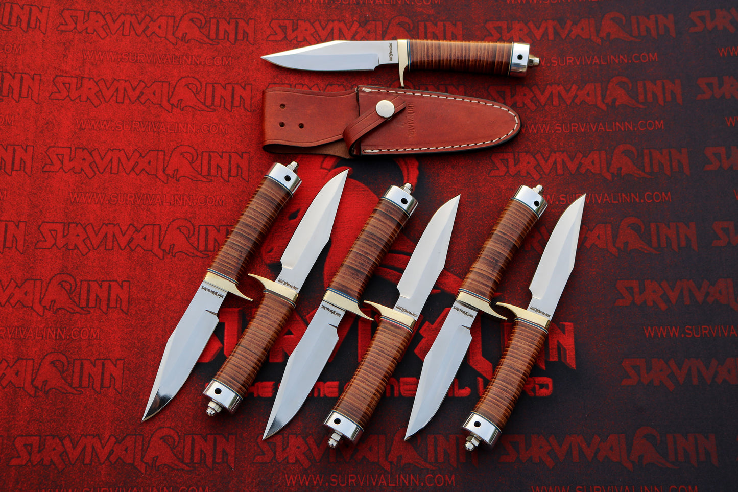 Randall Model 8 Trout and Bird knife with traditional stacked leather handle and brass guard