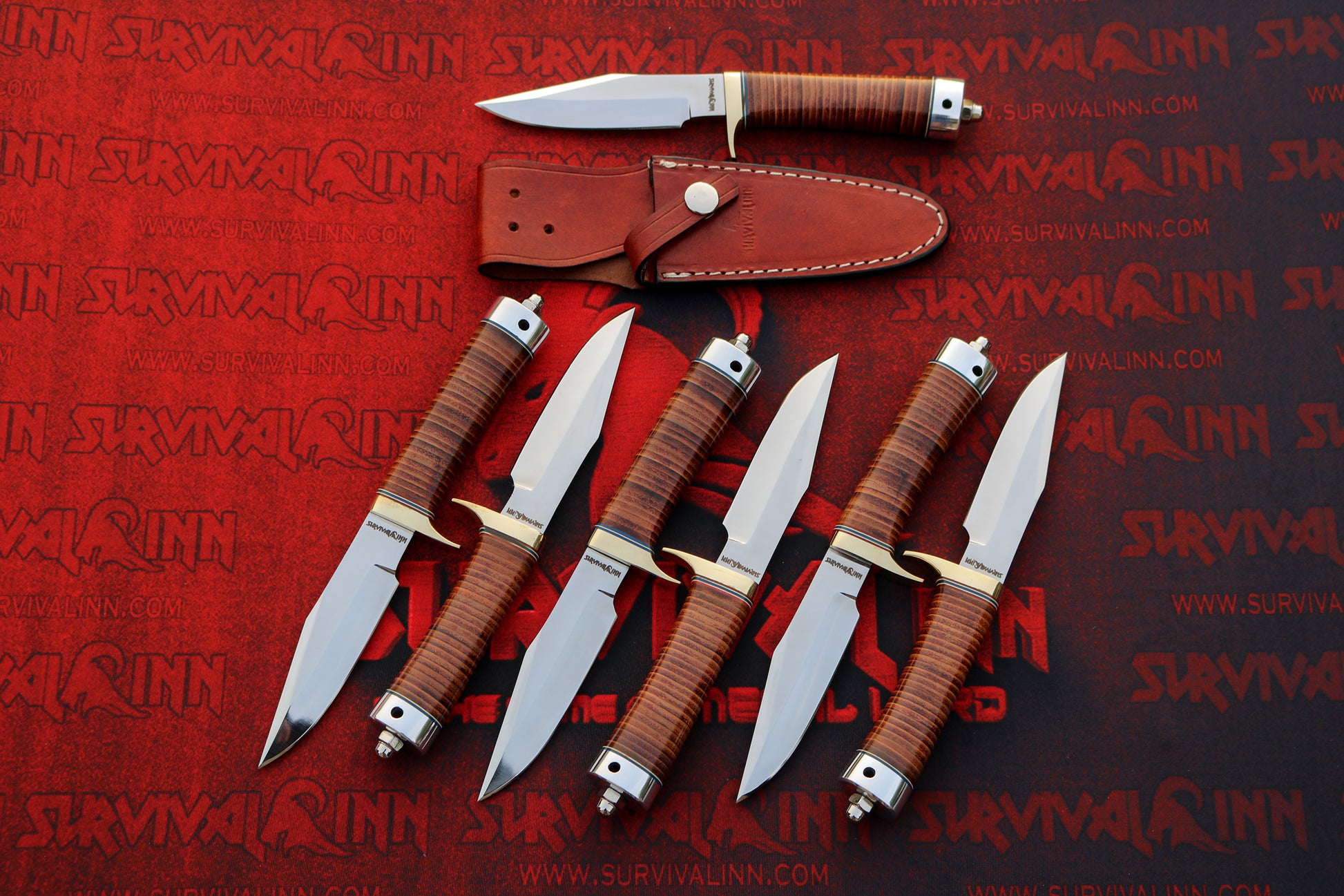 Randall Model 8 Trout and Bird knife with traditional stacked leather handle and brass guard