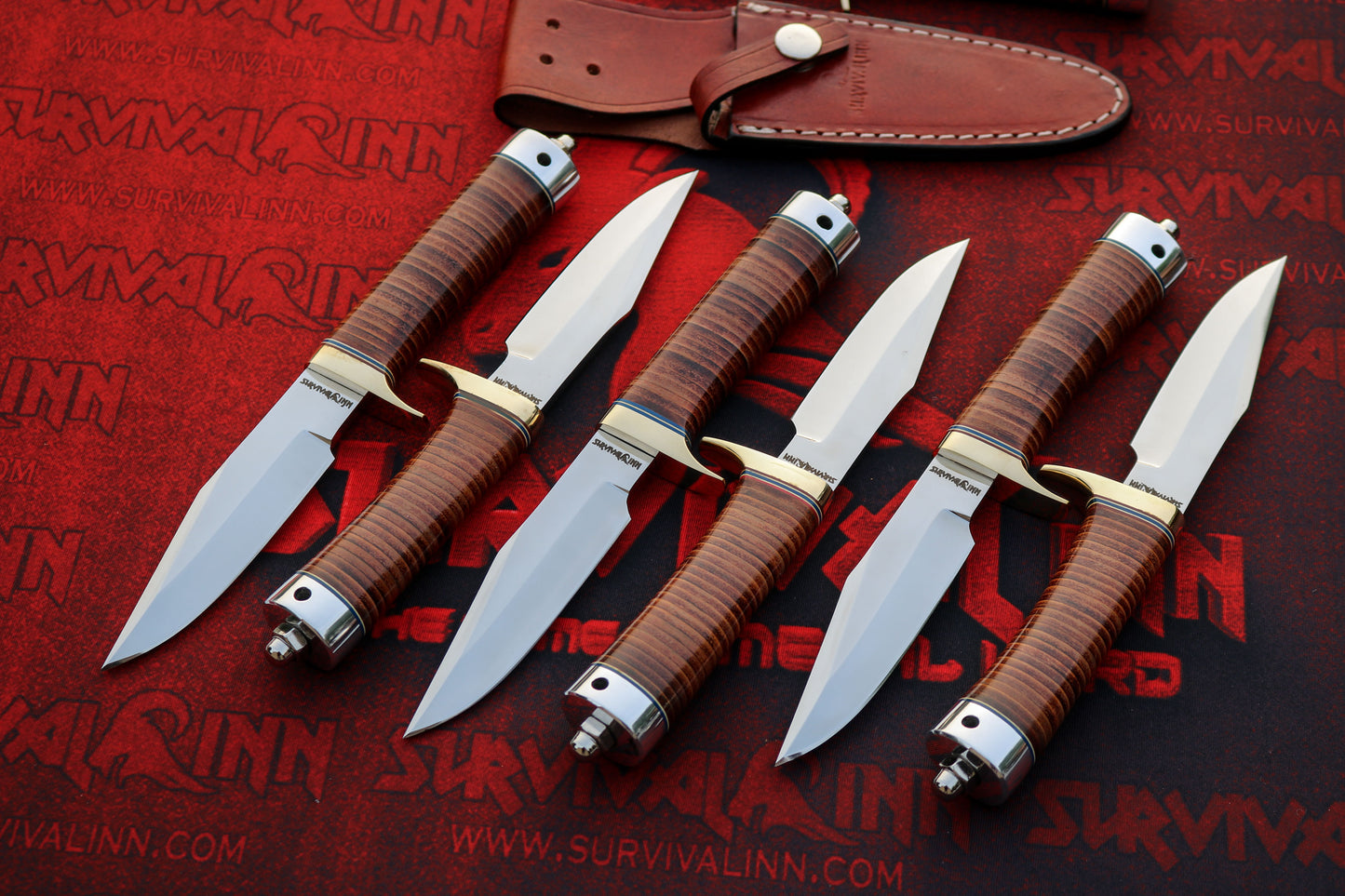 Classic Randall Model 8 hunting knife with stacked leather grip and original leather belt sheath