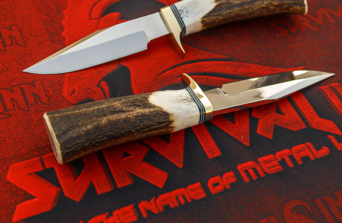 Randall Model 8 Trout and Bird knife with stag antler grip photographed to showcase its handle craftsmanship and classic design.