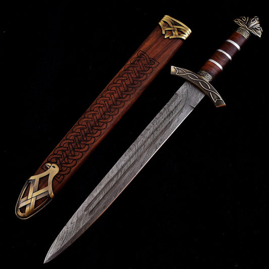 Handmade Damascus Steel Viking Sword: shorp Replica with wooden Scabbard
