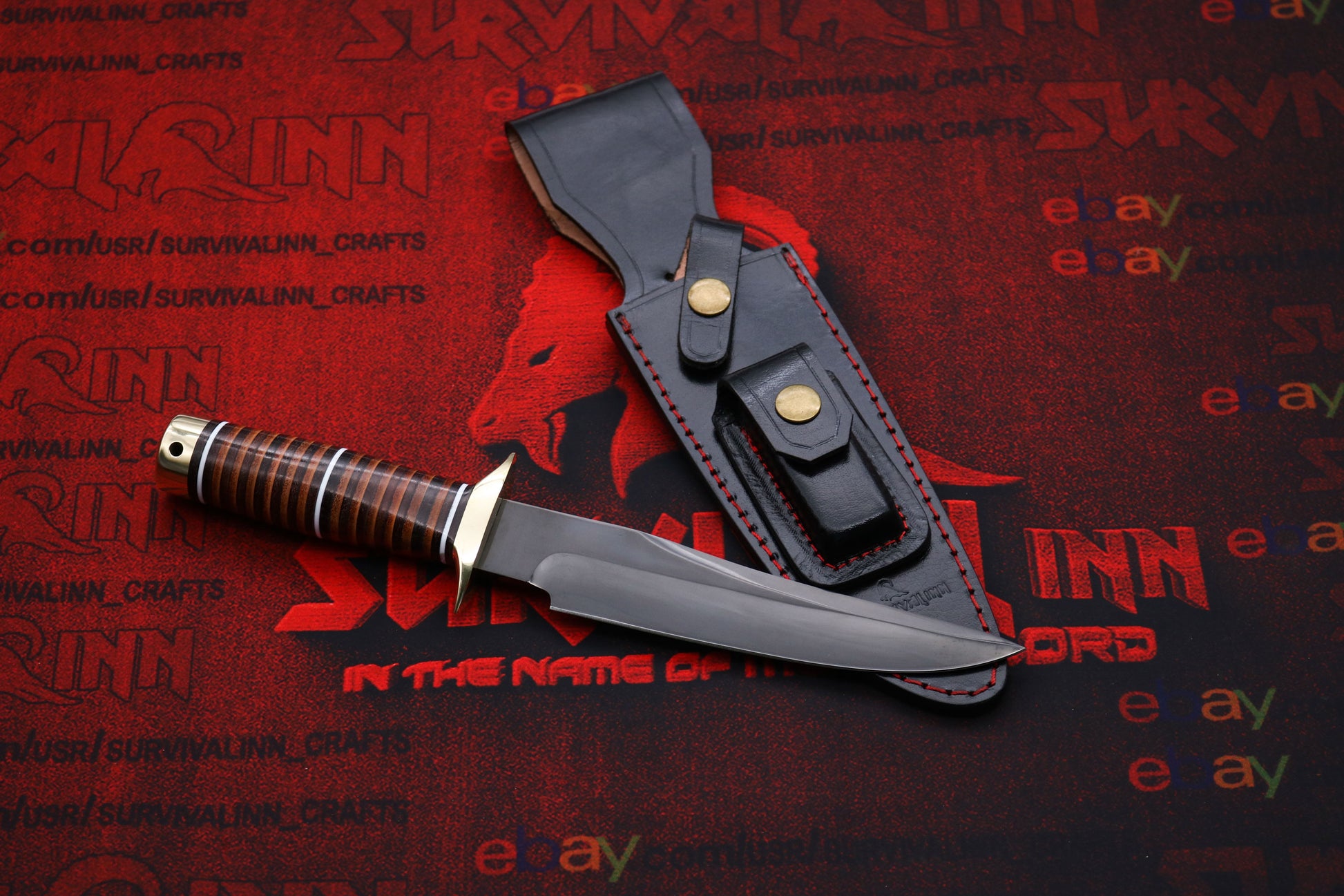 Hand holding custom SOG Recon Bowie knife with leather grip, ideal for field and survival use