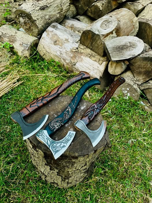 Custom Handmade Forged Steel Viking Axes Set|Lot of three viking axes|Survivalinn
