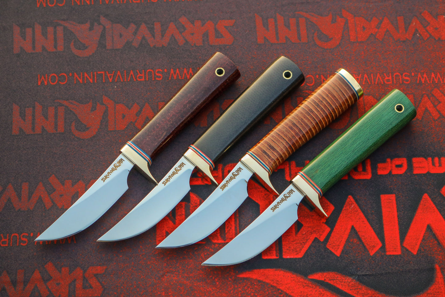 Traditional skinner knife inspired by Randall Model 20 Yukon Skinner with stacked leather handle and brass guard