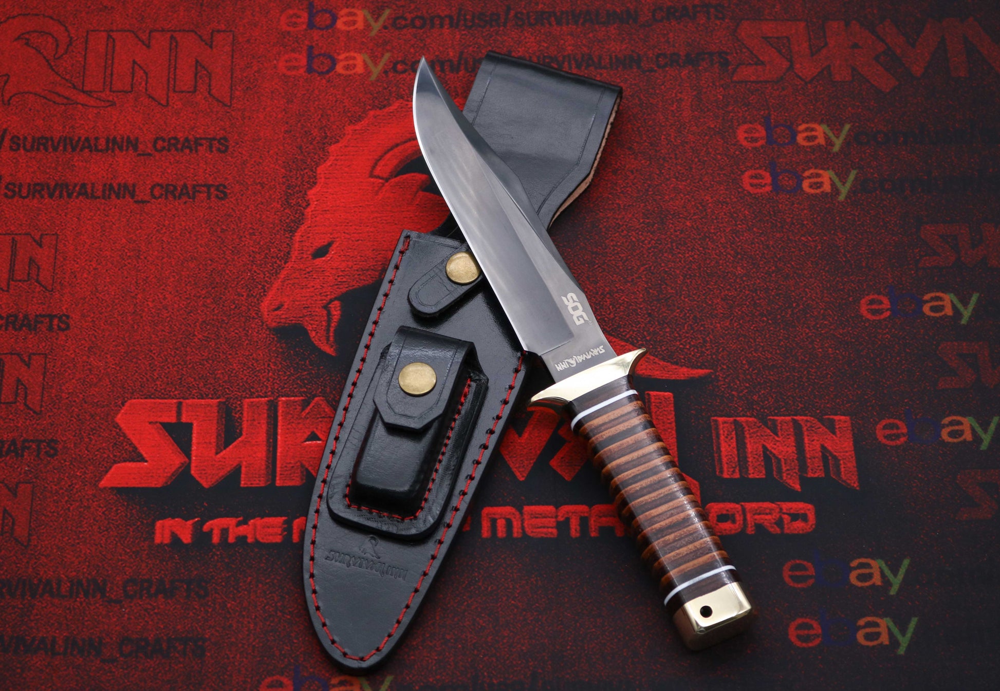 Durable handmade Bowie knife being held outdoors, ideal for survival and bushcraft